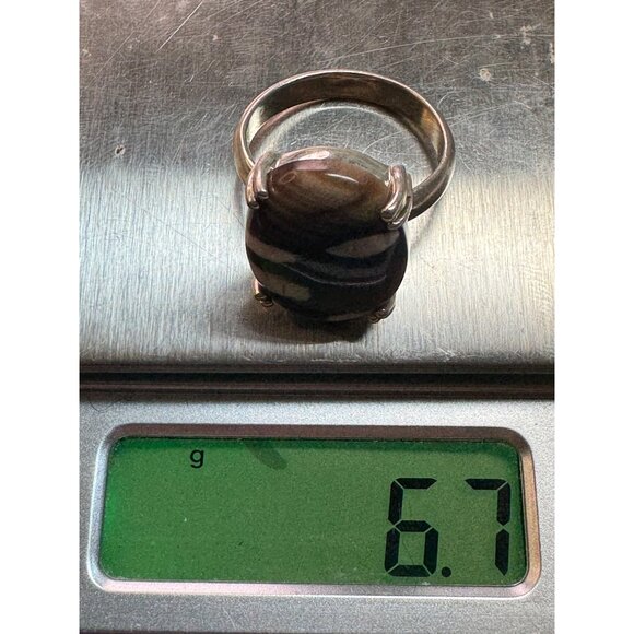 Estate Sterling Silver 925 Ring Fossil Coral Oval Cabochon Size 9, 6.7g TGGC Mar - Picture 9 of 9